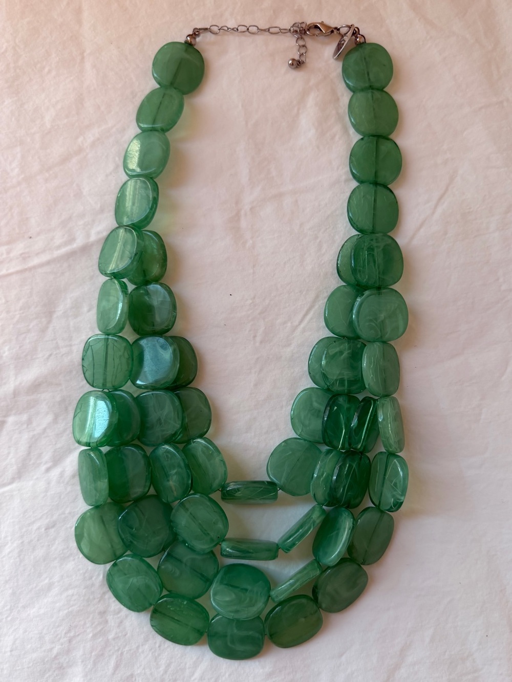 Chunky Forest Green Resin Multi-Strand Statement Necklace, Gorpcore Boho